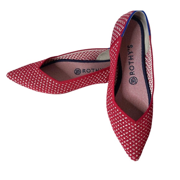 Rothy's Red and White Pointed Knit Flats - Picture 9 of 9